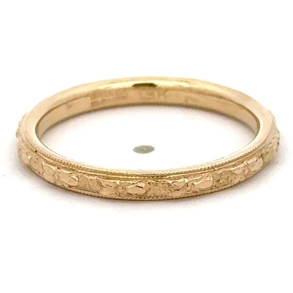rare antique 18k Orange Blossom engraved solid gold ring band Traub vintage - Picture 3 of 6